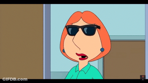 A Cartoon Of Lois Griffin Wearing Sunglasses And Earrings GIF