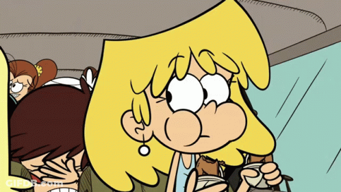 A Cartoon Of Lori From The Loud House Sitting In The Back Seat Of A Car GIF