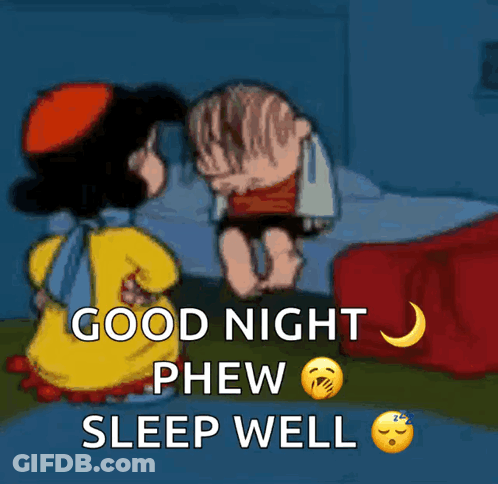 A Cartoon Of Lucy And Linus Saying Good Night And Sleep Well GIF