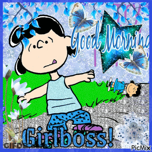 A Cartoon Of Lucy Brown Says Good Morning Girlboss GIF