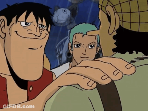 A Cartoon Of Luffy And Roronoa Zoro Looking At Each Other GIF