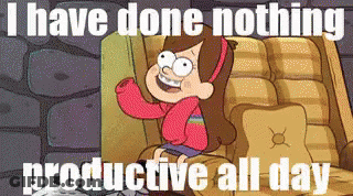 A Cartoon Of Mabel From Gravity Falls Is Sitting In A Chair And Says I Have Done Nothing Productive All Day GIF