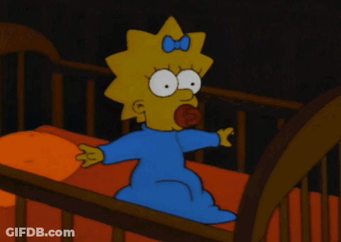 A Cartoon Of Maggie Simpson Sitting In A Crib With A Pacifier In Her Mouth GIF
