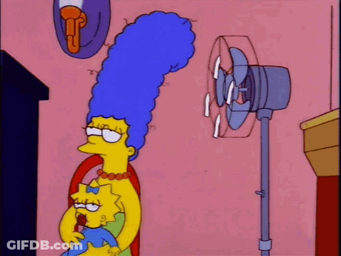 A Cartoon Of Marge Simpson And Maggie Simpson In Front Of A Fan GIF