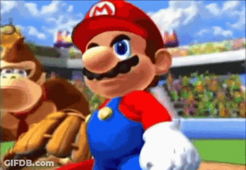 A Cartoon Of Mario And Donkey Kong Playing Baseball GIF