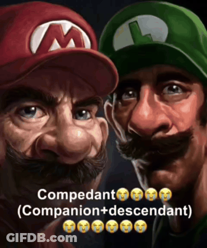 A Cartoon Of Mario And Luigi With The Caption " Compedant " GIF
