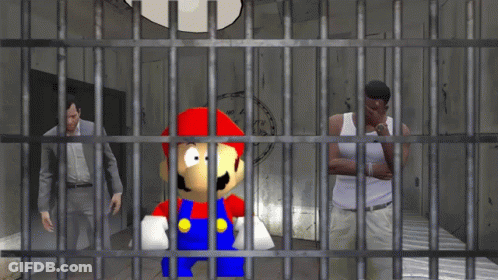 A Cartoon Of Mario Behind Bars In A Jail GIF