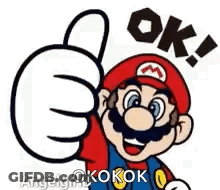 A Cartoon Of Mario Giving A Thumbs Up And Saying Ok . GIF