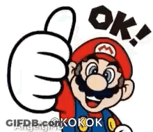A Cartoon Of Mario Giving A Thumbs Up And Saying Ok . GIF