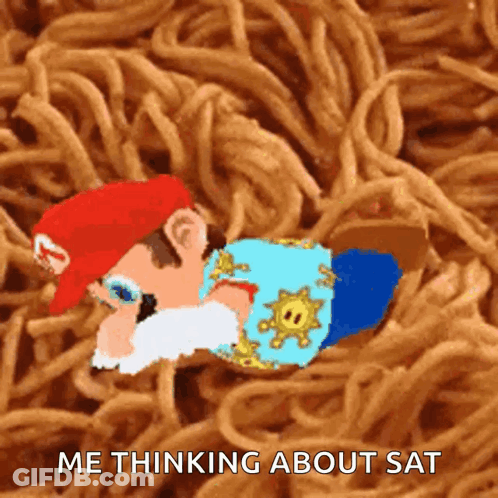 A Cartoon Of Mario Laying In A Pile Of Spaghetti GIF