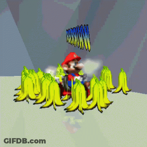 A Cartoon Of Mario Surrounded By Bananas With The Word Morning Coming Out Of The Top GIF