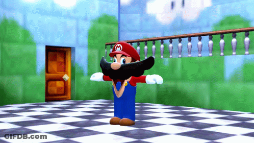A Cartoon Of Mario With A Beard And A Red Hat GIF