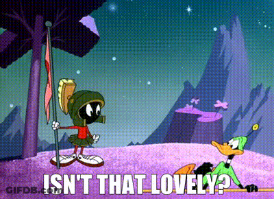 A Cartoon Of Marvin The Martian And A Duck With The Words `` Isn T That Lovely ? '' GIF