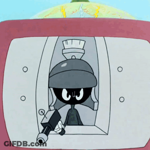 A Cartoon Of Marvin The Martian Shooting A Rocket GIF