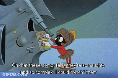 A Cartoon Of Marvin The Martian Talking About Computers GIF