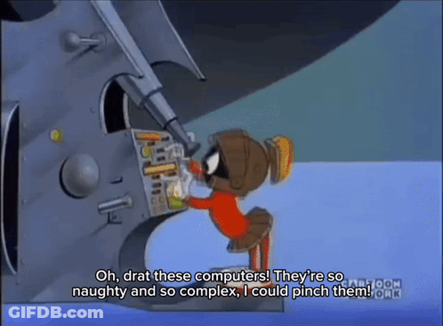 A Cartoon Of Marvin The Martian Talking About Computers GIF