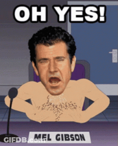 A Cartoon Of Mel Gibson Sitting At A Desk With A Microphone GIF