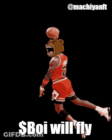 A Cartoon Of Michael Jordan Jumping In The Air With The Words $ Boi Will Fly GIF