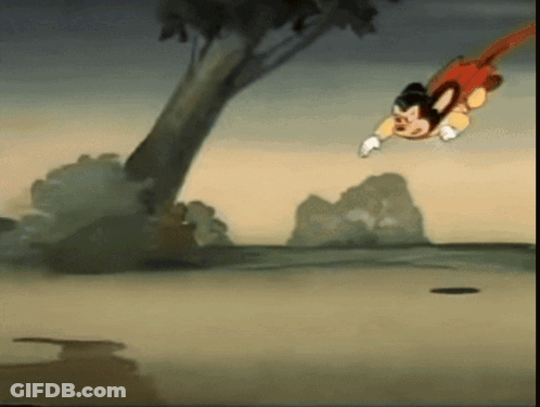 A Cartoon Of Mickey Mouse Is Flying Through The Air GIF