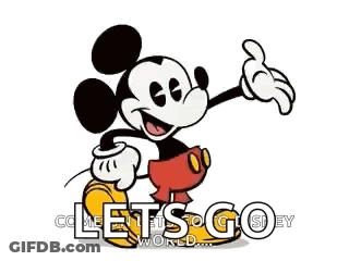 A Cartoon Of Mickey Mouse Is Waving His Hand And Says Let 'S Go GIF