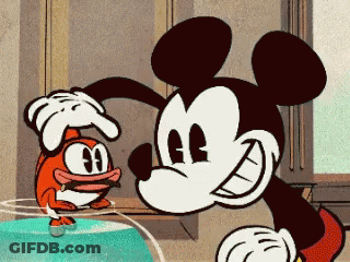 A Cartoon Of Mickey Mouse Standing Next To A Duck GIF