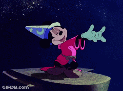A Cartoon Of Mickey Mouse Wearing A Wizard Costume GIF
