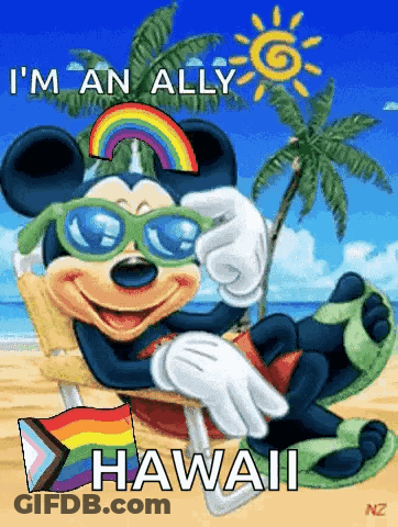 A Cartoon Of Mickey Mouse Wearing Sunglasses On The Beach GIF