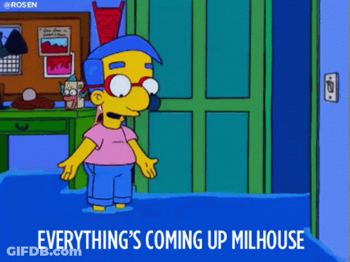 A Cartoon Of Milhouse From The Simpsons Standing In A Flooded Room GIF