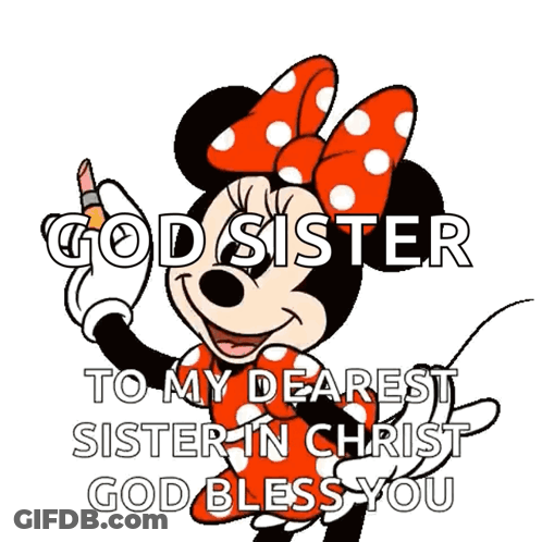 A Cartoon Of Minnie Mouse Saying Thank You To Her Dearest Sister In Christ GIF