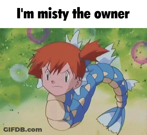 A Cartoon Of Misty With The Words I 'M Misty The Owner Below Her GIF
