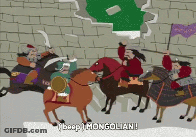 A Cartoon Of Mongolian Soldiers On Horses GIF