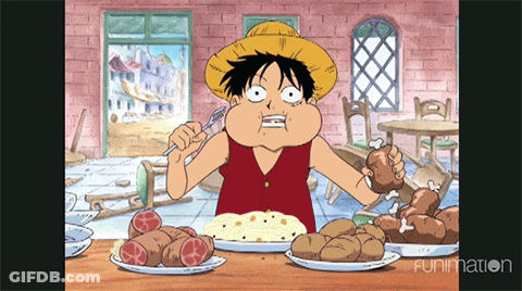 A Cartoon Of Monkey D Luffy Is Eating A Plate Of Food From Funimation GIF