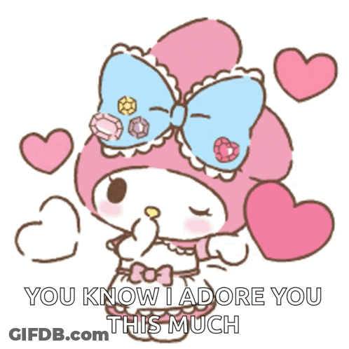 A Cartoon Of My Melody With Hearts Around Her And The Words " You Know I Adore You This Much " Below Her GIF