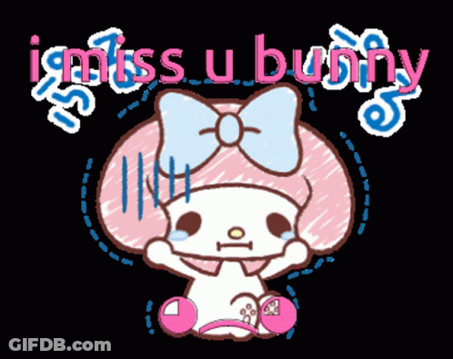 A Cartoon Of My Melody With The Words I Miss U Bunny GIF