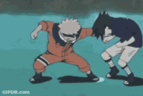 A Cartoon Of Naruto And Sasuke Fighting Each Other GIF