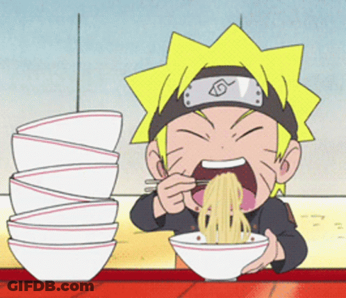 A Cartoon Of Naruto Eating Noodles With Chopsticks GIF