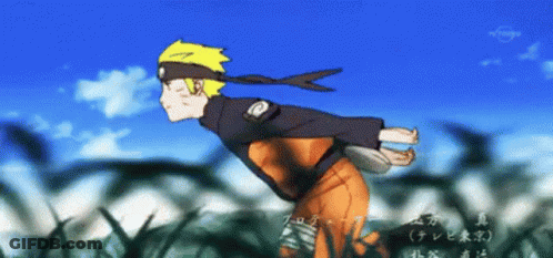A Cartoon Of Naruto Running In The Grass GIF