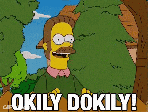 A Cartoon Of Ned Flanders From The Simpsons Says Okly Dokily GIF