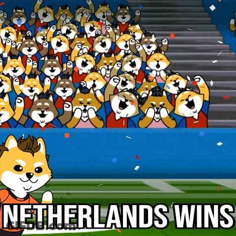 A Cartoon Of Netherlands Soccer Players Celebrating A Win GIF