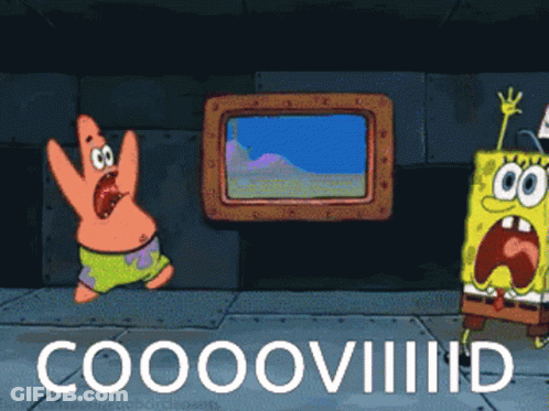 A Cartoon Of Patrick And Spongebob Saying Cooooviii GIF