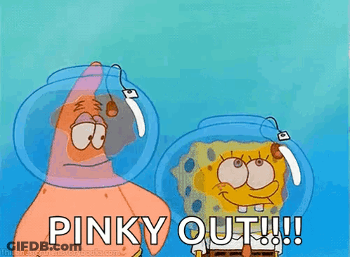 A Cartoon Of Patrick And Spongebob Saying " Pinky Out " GIF