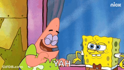 A Cartoon Of Patrick And Spongebob Saying Yah GIF