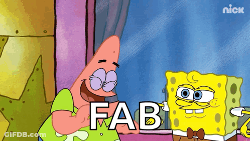 A Cartoon Of Patrick And Spongebob That Says Fab On The Bottom GIF
