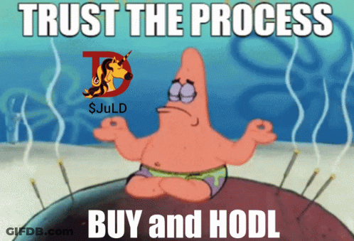 A Cartoon Of Patrick Sitting In A Lotus Position With The Words Trust The Process Buy And Hodl Below Him GIF