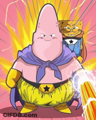 A Cartoon Of Patrick Star And Spongebob In A Superhero Costume GIF