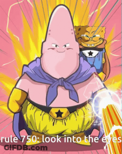 A Cartoon Of Patrick Star And Spongebob Saying Rule 750 : Look Into The Eyes GIF