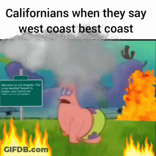 A Cartoon Of Patrick Star With A Sign That Says " Welcome To Los Angeles " GIF