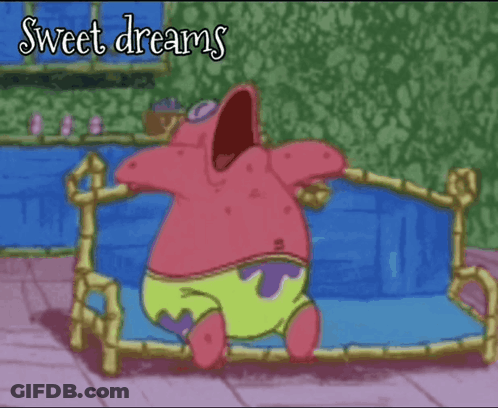 A Cartoon Of Patrick Star With His Mouth Open And The Words Sweet Dreams Below Him GIF