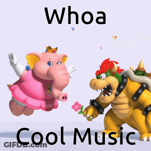 A Cartoon Of Peach And Bowser With The Words Whoa Cool Music GIF