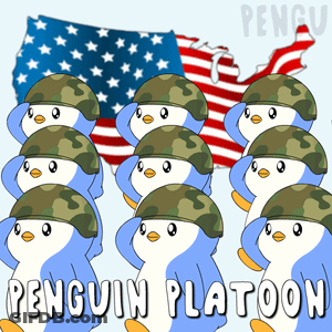 A Cartoon Of Penguins In Military Uniforms With The Words Penguin Platoon GIF